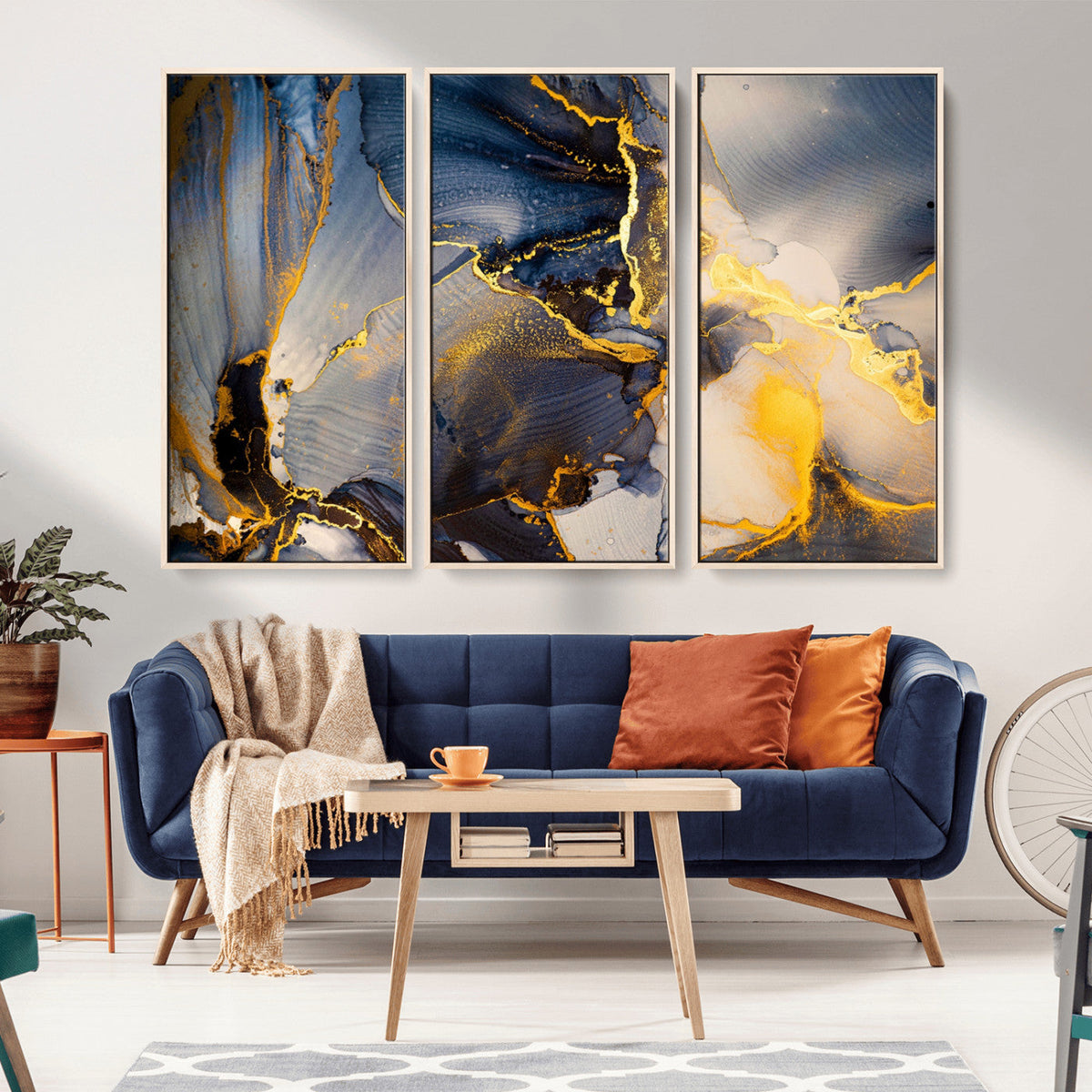 Large Abstract Wall Art Print -  Gold and Blue Abstract