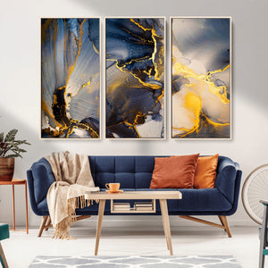 Large Abstract Wall Art Print -  Gold and Blue Abstract