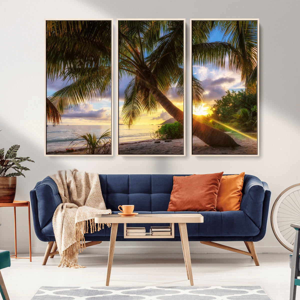 Tropical Island Sunset on the Beach Palms Wall Art Canvas