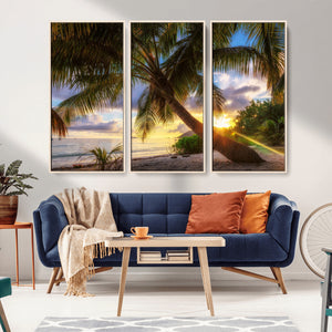 Tropical Island Sunset on the Beach Palms Wall Art Canvas