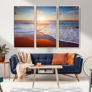 Tropical Ocean Sunset Wall Art Canvas Print, Golden Beach