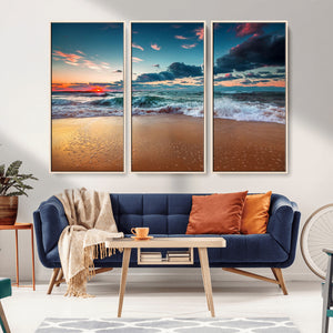 Sunset Ocean Beach Wall Art – Giclee Canvas Print, Coastal