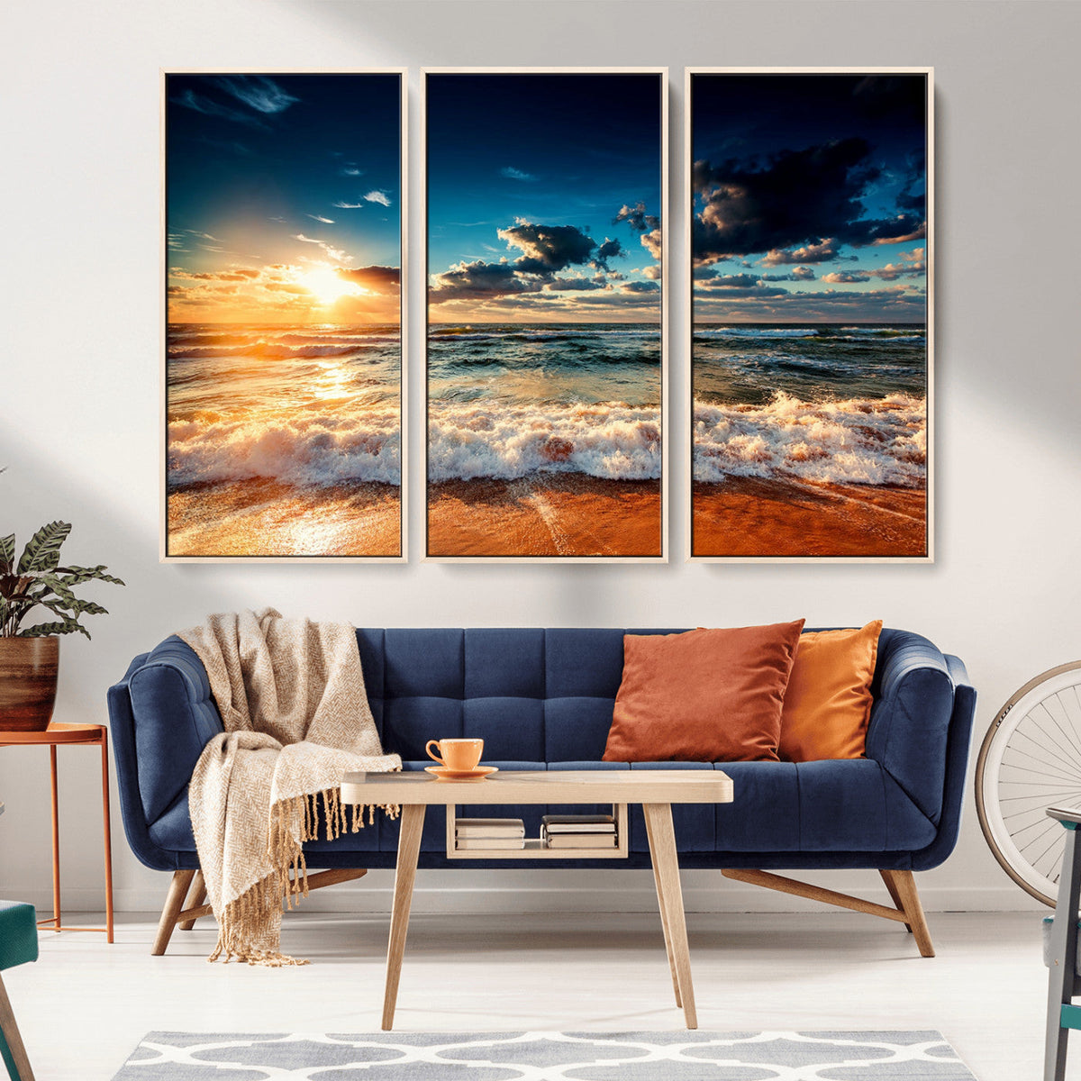 Golden Hour Sunset Over Ocean Waves Wall Art Canvas Print |