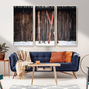 Vintage Ski Gear Canvas Print, Vintage Ski Gear Against