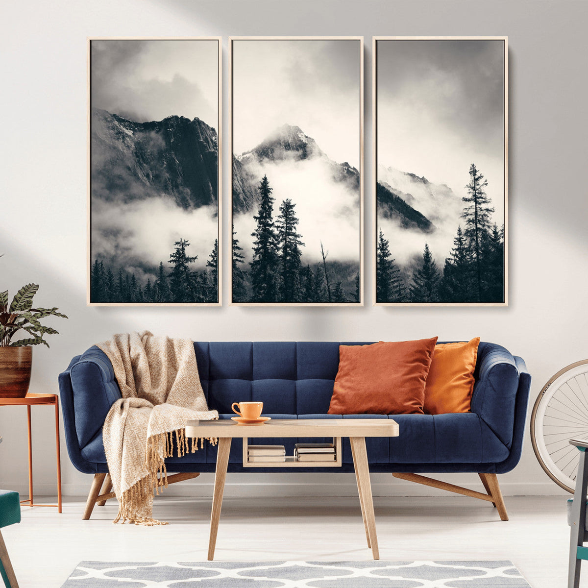 Large Foggy Mountain Forest Wall Art Canvas Print | Misty