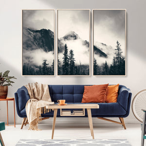 Large Foggy Mountain Forest Wall Art Canvas Print | Misty