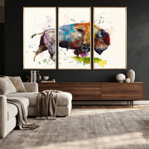 Abstract Buffalo Wall Art, Western Watercolor Bison Canvas