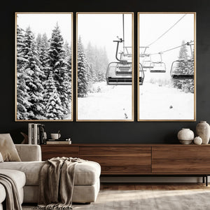 Ski Wall Art - Ski Lift Wall Art Canvas Print Snow Covered