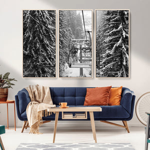 Winter Ski Lift Black and White Canvas Wall Art – Alpine