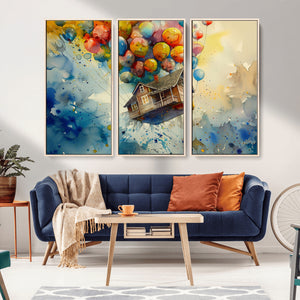 UP-Inspired Floating House with Balloons Canvas Art –