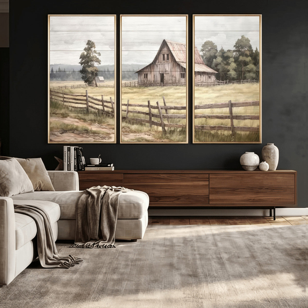 Rustic Farmhouse Barn Wall Art | 3-Panel Framed Gallery Wrap
