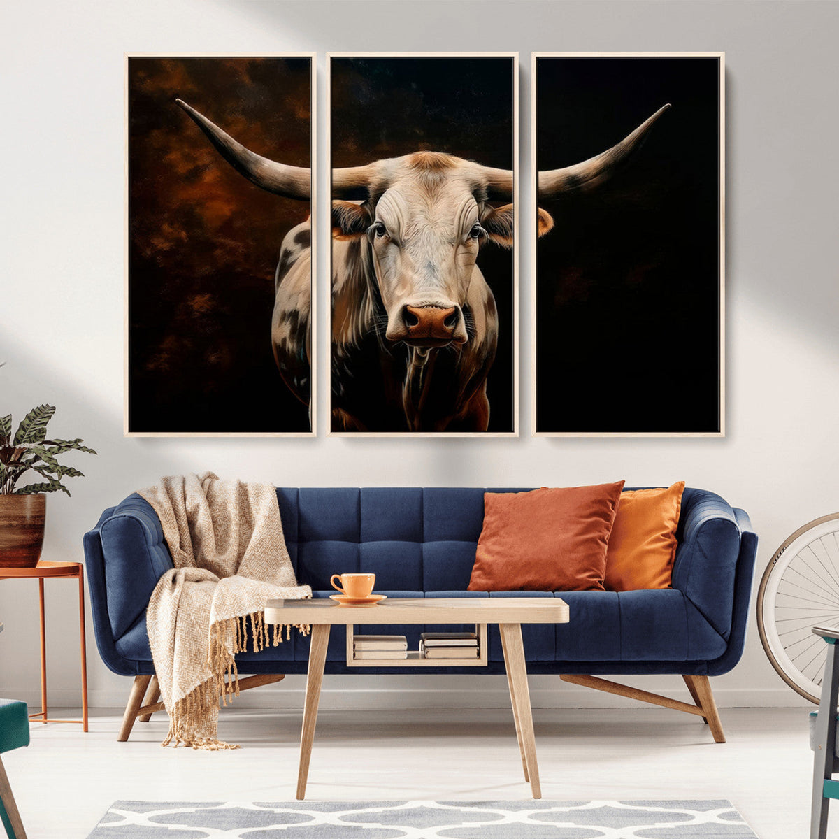 Texas Longhorn Wall Art | 3-Panel Large Texas Longhorn
