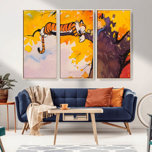 Calvin and Hobbes Tree Scene Canvas Print | 3 Panel Large