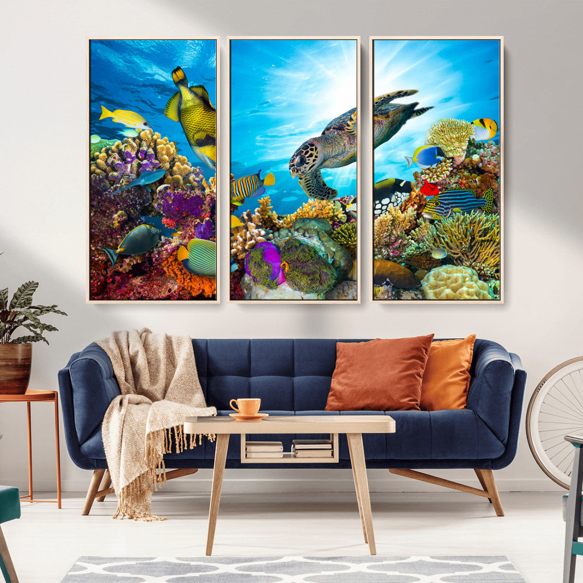 Colorful Coral Reef and Sea Life Turtle Canvas Print,