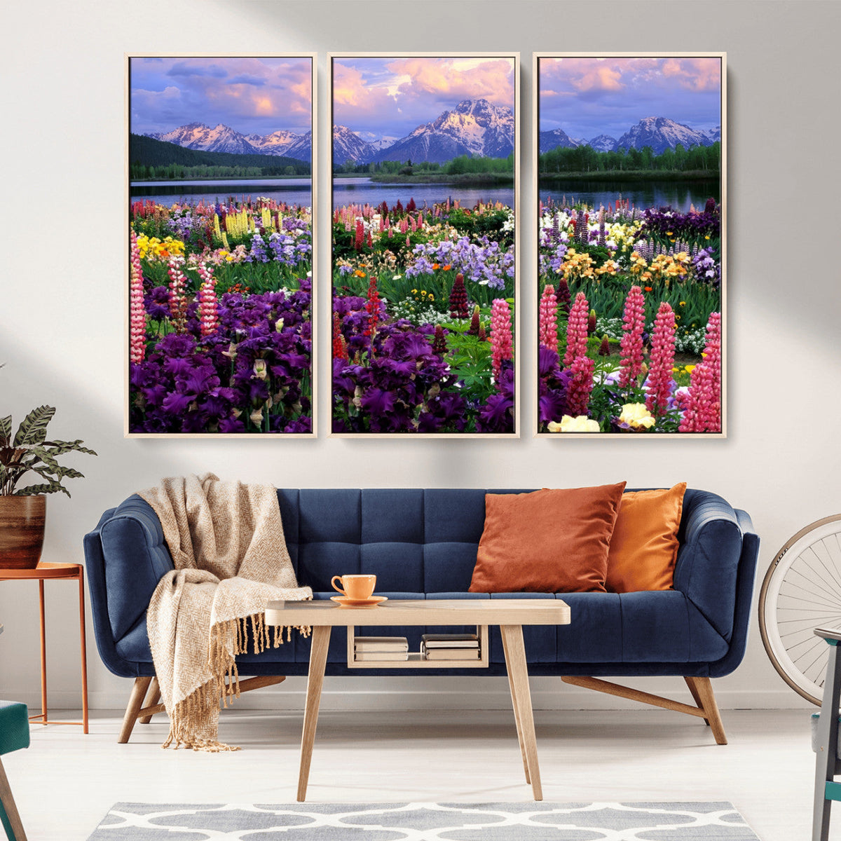 Vibrant Wildflower Garden and Mountain View Giclee Canvas