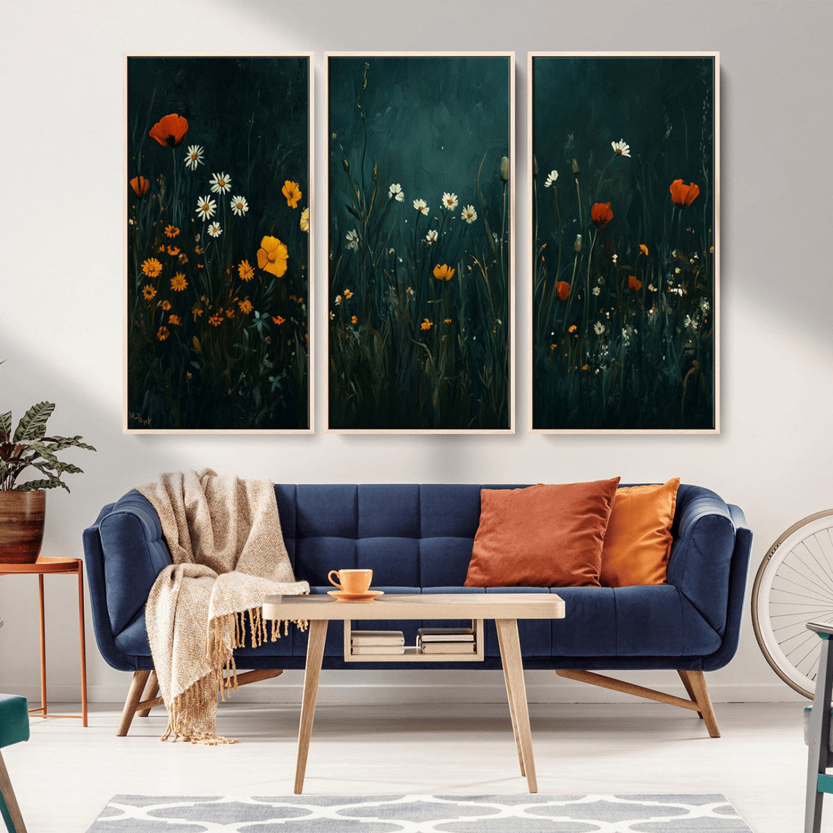 Framed Wildflower Field Wall Art, Framed Vintage Botanical