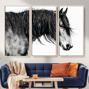 Majestic Horse Wall Art – Framed Black White Portrait Canvas