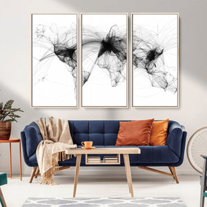 Abstract World Map Wall Art – Framed Geometric Line Canvas