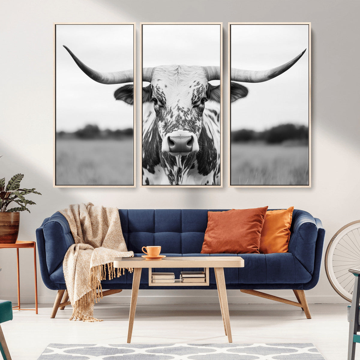Highland Cow Wall Art Canvas Print – Black and White Western