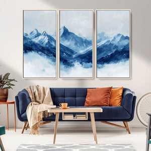 Blue Mountains Wall Art – Framed Snowy Range Canvas Artwork,