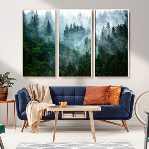 Misty Forest Wall Art Canvas Print – Framed Foggy Mountain