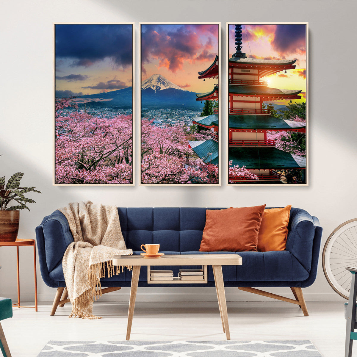 Mount Fuji Cherry Blossom Wall Art Canvas Print – Framed