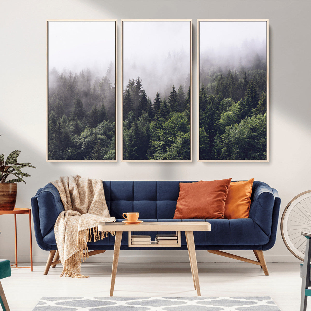 Misty Forest Wall Art Canvas Print, Serene Foggy Pines and