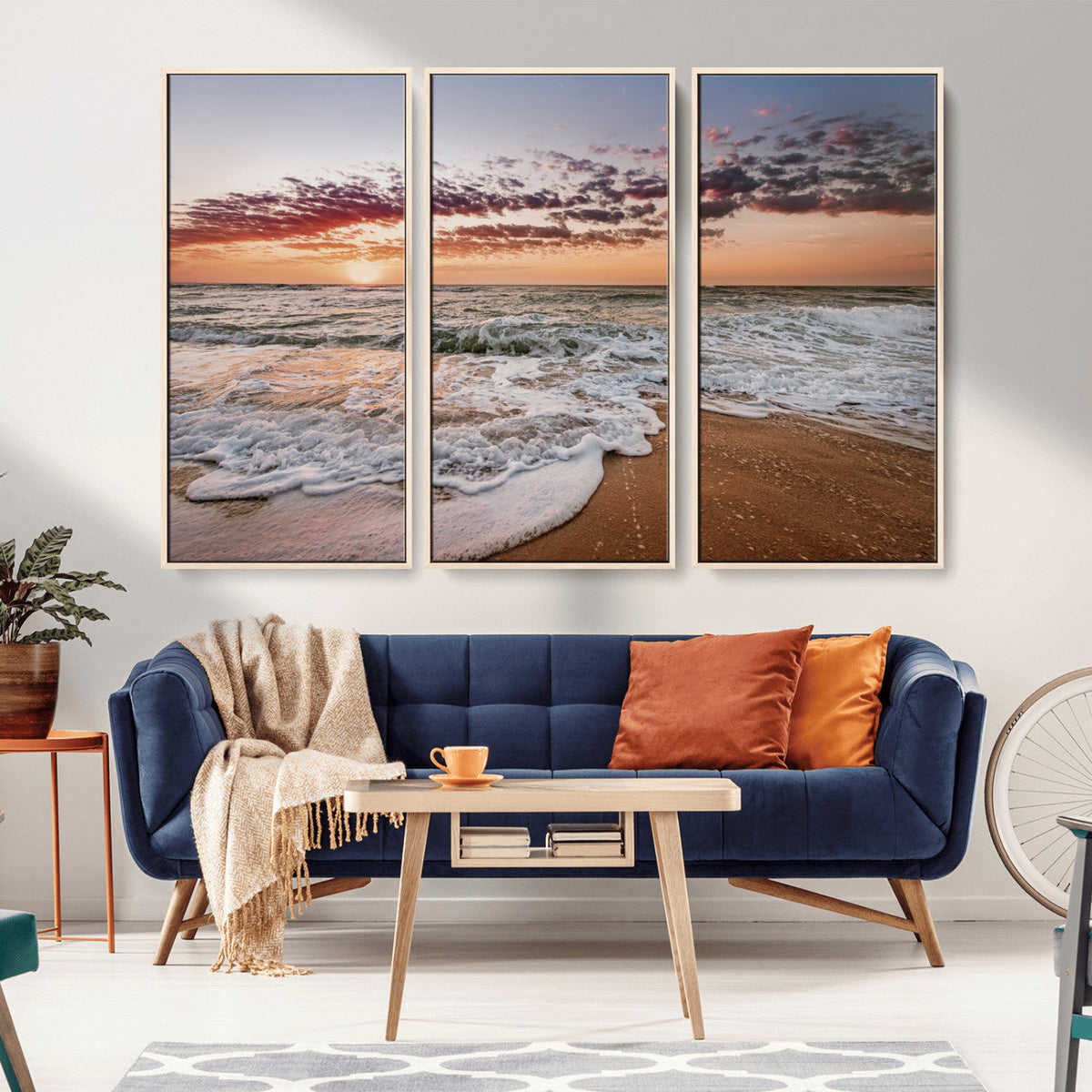 Ocean Sunset Wall Art Canvas Print – Framed Sandy Shore