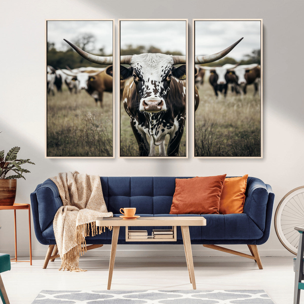 Texas Longhorn Wall Art – Framed Speckled Cow Canvas