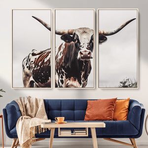 Texas Longhorn Wall Art Canvas Print – Framed Spotted Bull