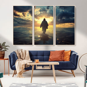 Jesus Walks Wall Art Canvas Print Framed Divine Sunset Art