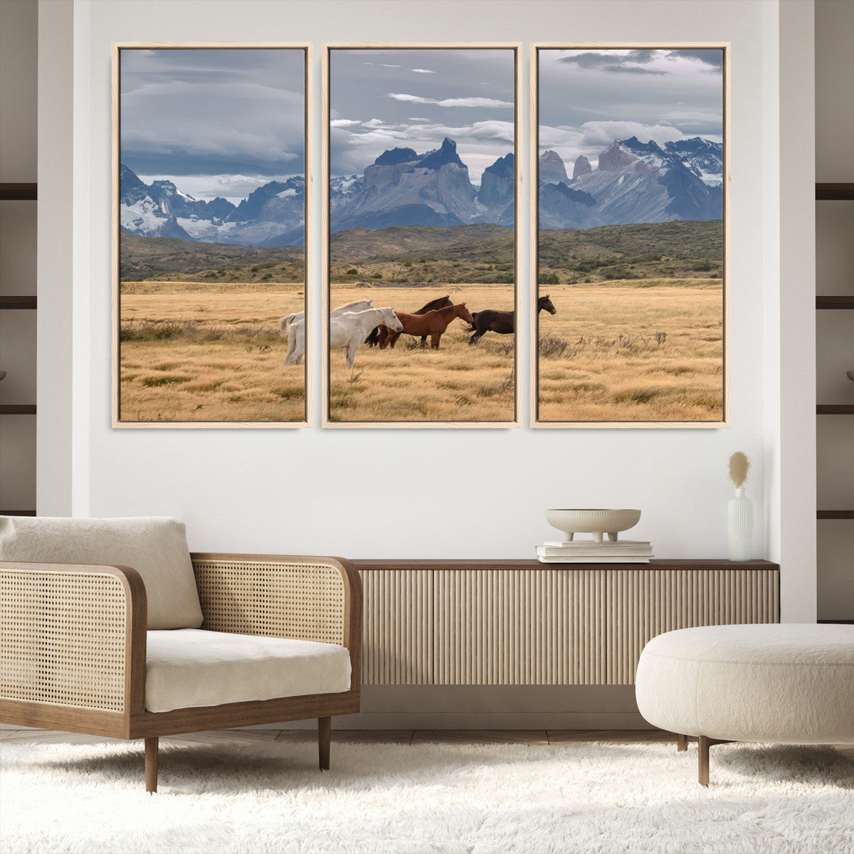 Grand Teton Park Wild Horses Wall Art Canvas Print – Framed