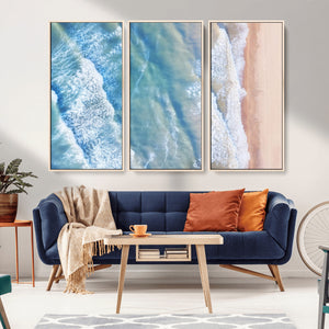 Aerial Ocean View Wall Art Canvas Print – Framed Soft Blue