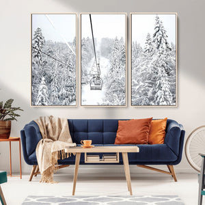 Snowy Ski Lift Wall Art – Framed Winter Mountain Canvas