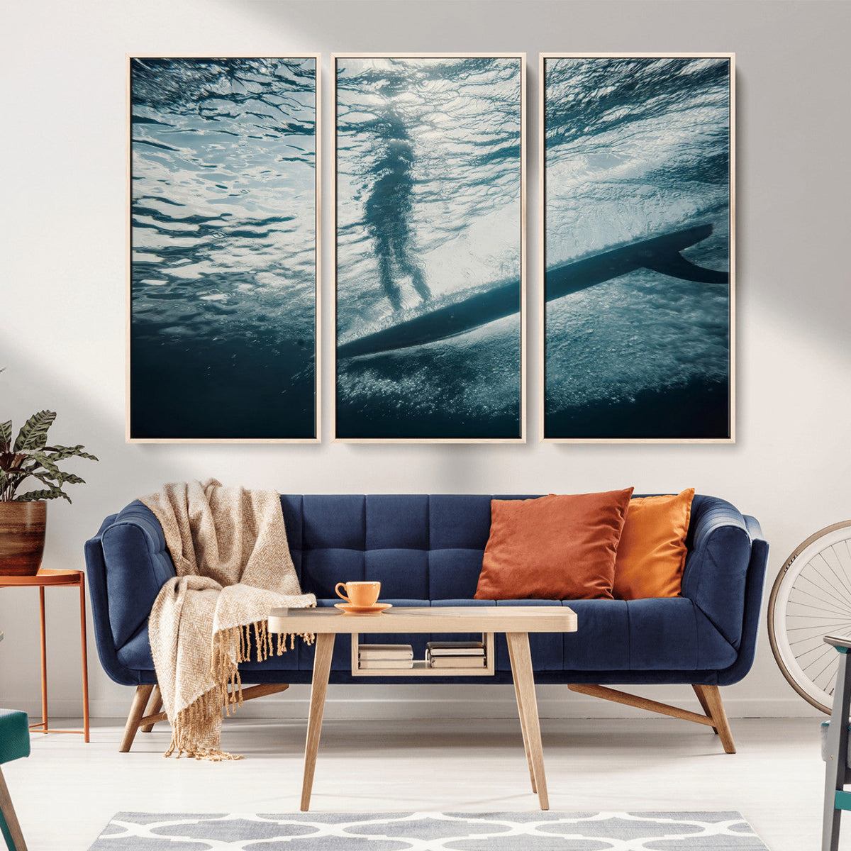 Underwater Surf Wall Art – Framed Ocean Wave Canvas Artwork,