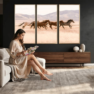 Wild Horse Wall Art Canvas Print – Framed Rustic Western Art