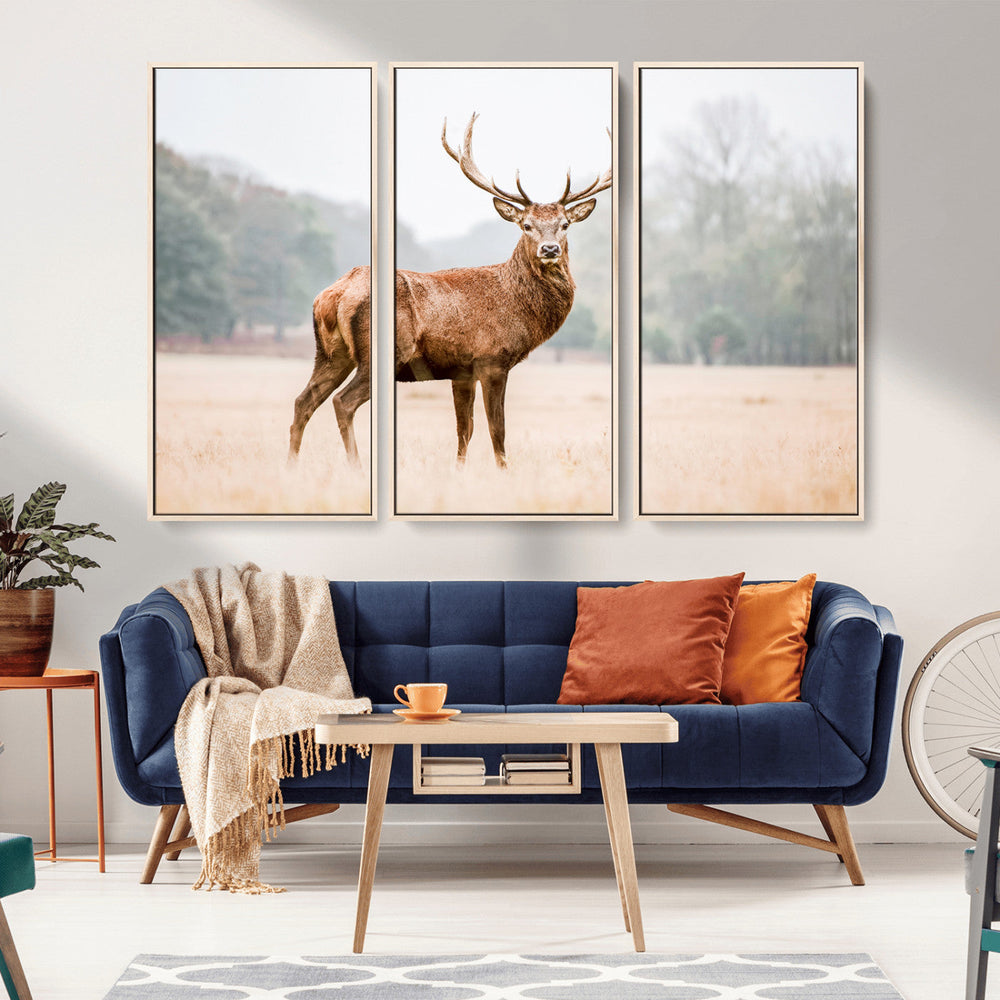 Vintage Wildlife Wall Art Canvas Print – Misty Landscape