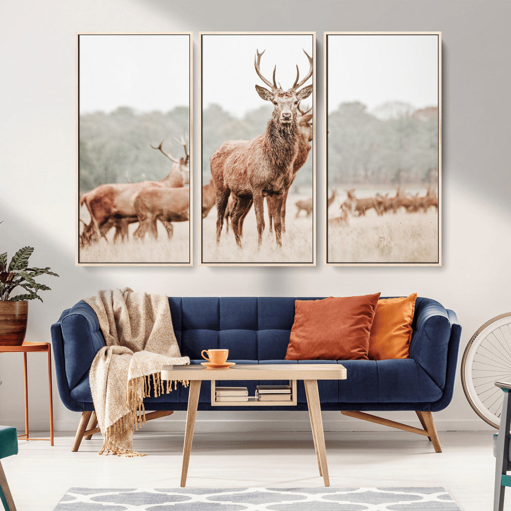 Rustic Nature Wall Art Canvas Print – Stag Woodland Framed