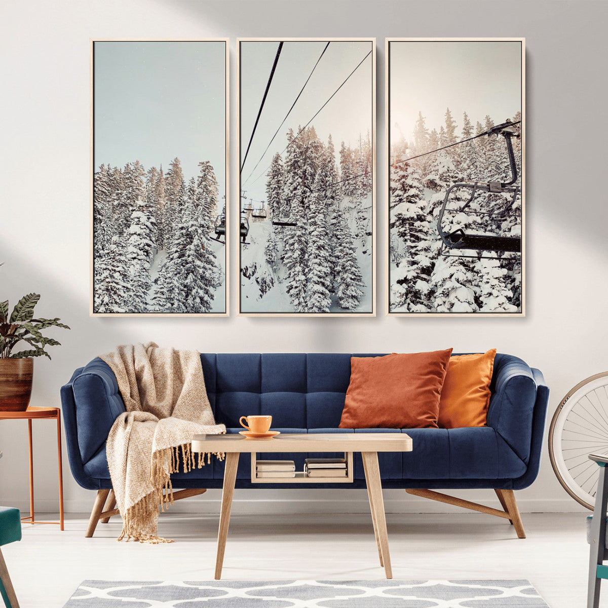 Frosty Pines Wall Art Canvas Print – Framed Cozy Cabin Ski