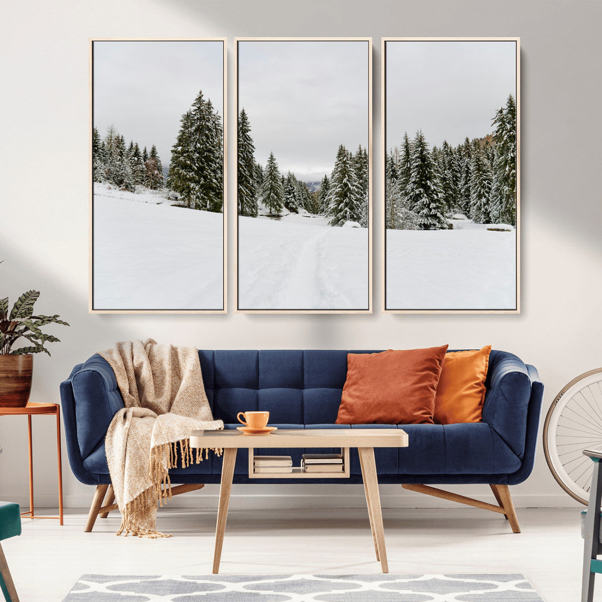 Frosty Pines Wall Art Canvas Print – Framed Silent Snowfall