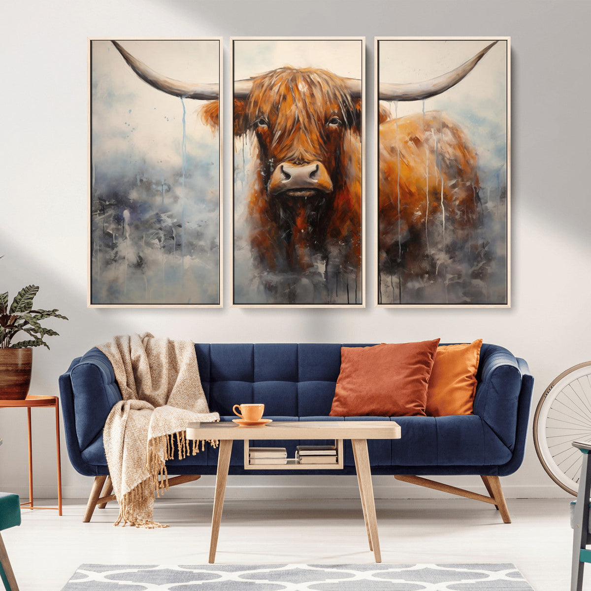 Scottish Highland Wall Art Canvas Print, Framed Longhorn Art