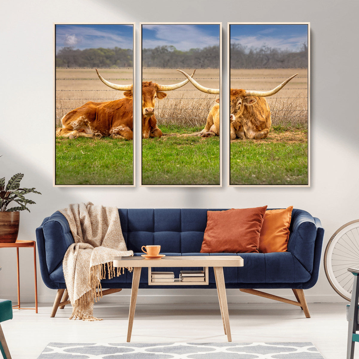 Texas Longhorn Pair Wall Art Canvas Print – Peaceful Rustic