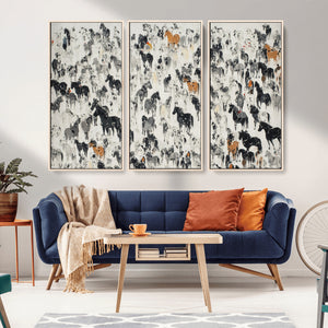 Wild Horse Stampede Wall Art Canvas Print – Monochrome