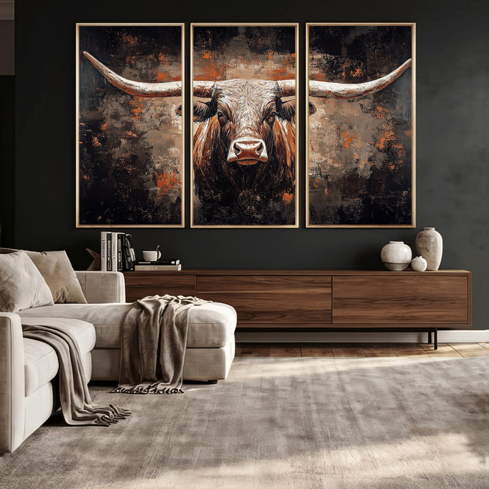 Abstract Longhorn Wall Art Canvas Print – Vintage Western