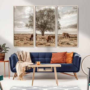 Texas Longhorn Cattle Wall Art, Rustic Western Ranch Canvas