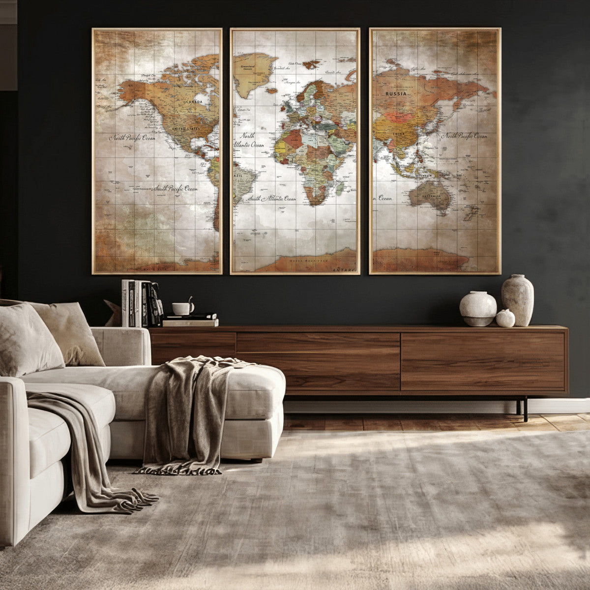 Vibrant Watercolor World Map Canvas Wall Art – Framed Travel