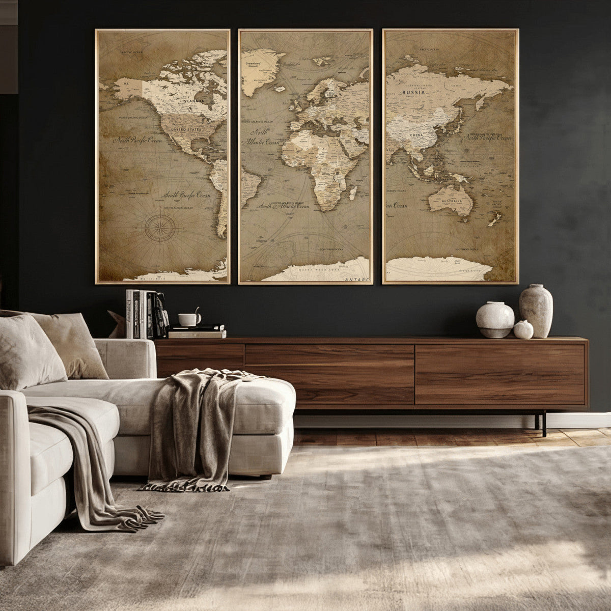 World Map Wall Art Canvas Print, Framed Map Art Picture
