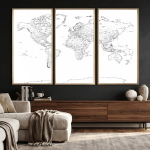 World Map Canvas Print – Framed Modern Detailed Map of the