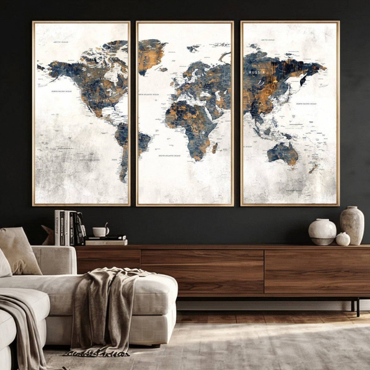 World Map Wall Art Canvas Print for Office Wall Decor