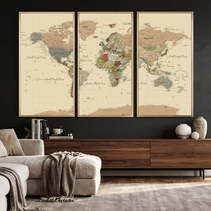 Extra Large World Map Canvas Print – Detailed Map of the